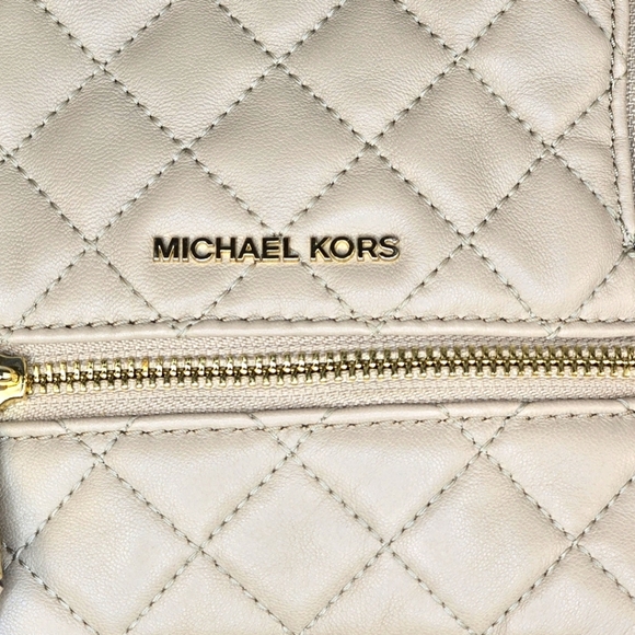 Michael Kors Cream Quilted Backpack with Gold Accents - Picture 4 of 17